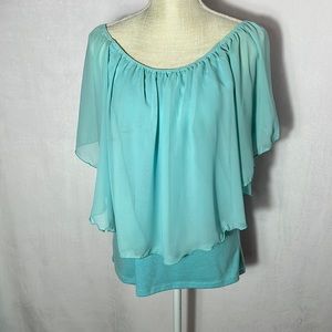 Blouse with Sheer Ruffly Overlay